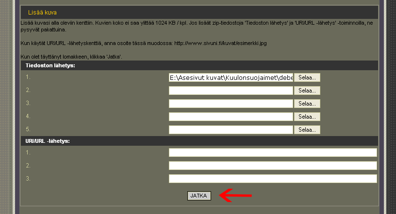 Liit� kuvia lis�� tai jatka eteenp�in