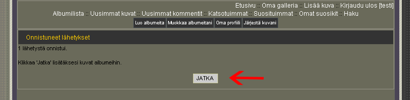 Siirto palvelimelle onnistunut