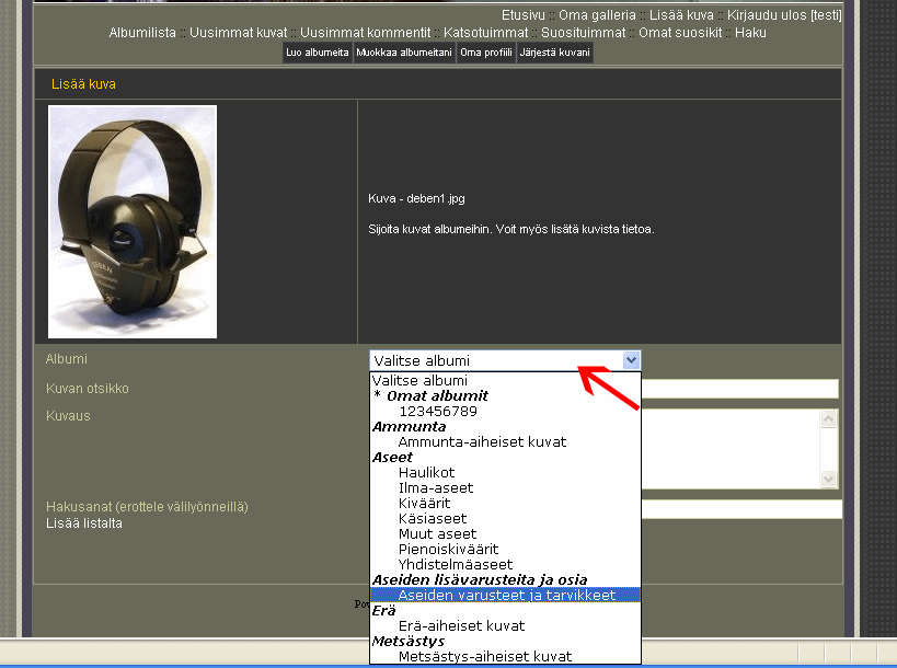 Mihin albumiin kuva sijoitetaan?
